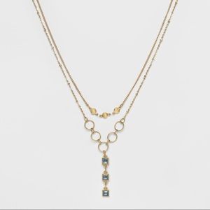 Coins Circles and Stones Short Necklace Gold/Blue